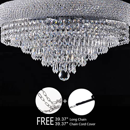 BEIRIO 12-Lights Chrome Finish Classic Empire Style K9 Drop Crystal Chandelier Ceiling Light Fixture for Living Room Foyer Dining Room Hallway Bedroom (22×29.5 inch) New Packaging Easy to Install