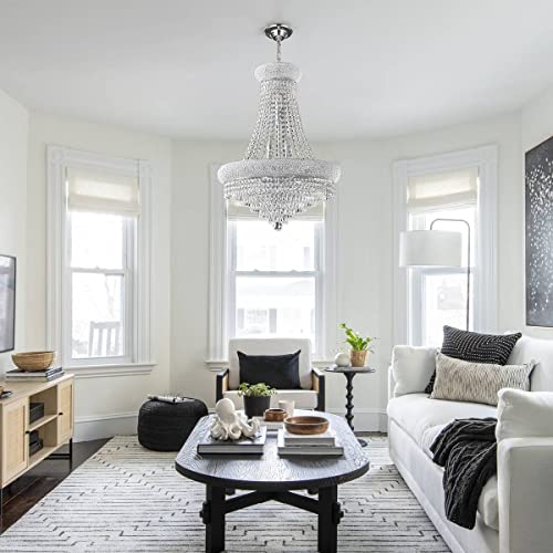 BEIRIO 12-Lights Chrome Finish Classic Empire Style K9 Drop Crystal Chandelier Ceiling Light Fixture for Living Room Foyer Dining Room Hallway Bedroom (22×29.5 inch) New Packaging Easy to Install