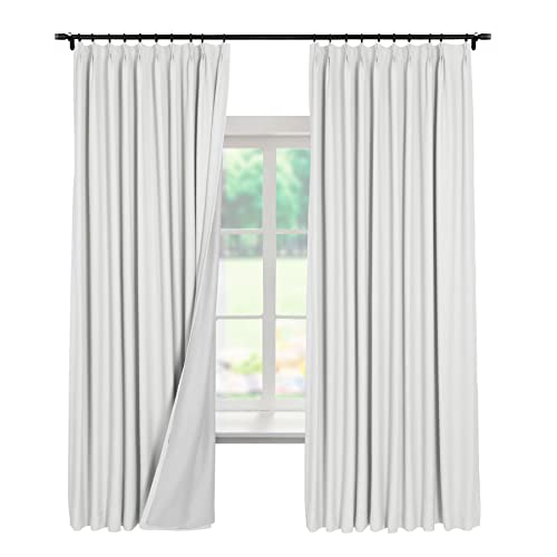 Macochico White Liner Pinch Pleat Curtain 120 Inches Long, Window Treatment Curtain Panel Double Layer Room Darkening Lined Curtain for Living Room,White,50W x 120L,2 Panels