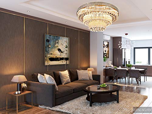 KALRI Modern K9 Crystal Chandelier Flush Mount LED Ceiling Light Fixture Pendant Lamp for Living Room Bar Shop (Dia 31.5'')