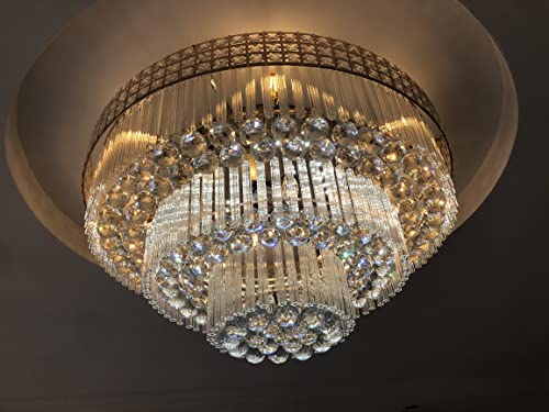 KALRI Modern K9 Crystal Chandelier Flush Mount LED Ceiling Light Fixture Pendant Lamp for Living Room Bar Shop (Dia 31.5'')