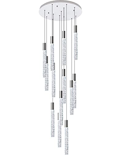 12-lights Crystal Light Chandeliers LED Crystal Lights Modern Pendant Nickel Light Fixtures Remote Dimmable Light 118"H Raindrop Chandelier Fixtures for Living Room Foyer Staircase Hallway Lamp