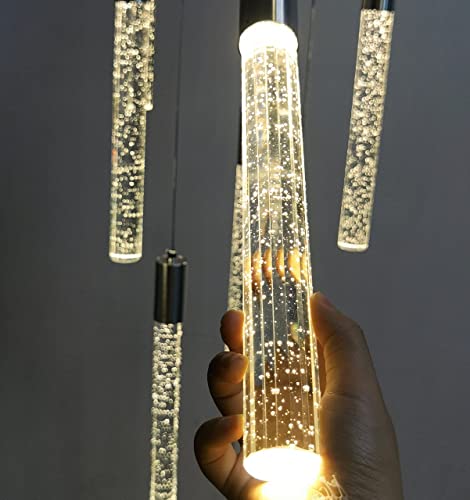 12-lights Crystal Light Chandeliers LED Crystal Lights Modern Pendant Nickel Light Fixtures Remote Dimmable Light 118"H Raindrop Chandelier Fixtures for Living Room Foyer Staircase Hallway Lamp