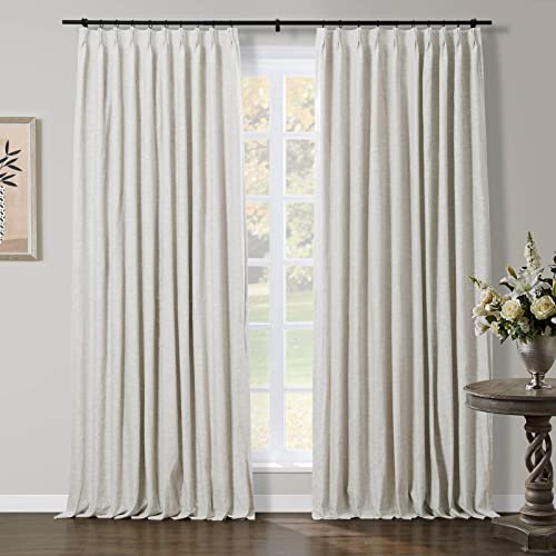 TWOPAGES Linen Cotton Blend Curtain Ivory Beige Drape for Kitchen Living Room 102 Inches Long, Light Filtering Pinch Pleated Curtain Window Treatment (58W x 102L Inches, 1 Panel)