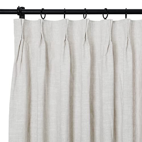 TWOPAGES Linen Cotton Blend Curtain Ivory Beige Drape for Kitchen Living Room 102 Inches Long, Light Filtering Pinch Pleated Curtain Window Treatment (58W x 102L Inches, 1 Panel)