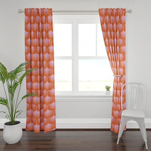 Spoonflower Curtain Panel, 84", Cypress Cotton Canvas - Art Deco Pink Red Orange Bird Print Custom Window Treatments