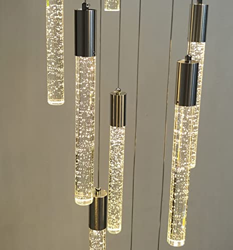 12-lights Crystal Light Chandeliers LED Crystal Lights Modern Pendant Nickel Light Fixtures Remote Dimmable Light 118"H Raindrop Chandelier Fixtures for Living Room Foyer Staircase Hallway Lamp