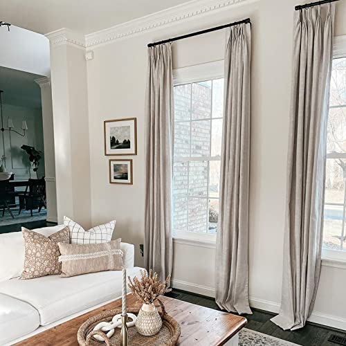 TWOPAGES Linen Cotton Blend Curtain Ivory Beige Drape for Kitchen Living Room 102 Inches Long, Light Filtering Pinch Pleated Curtain Window Treatment (58W x 102L Inches, 1 Panel)