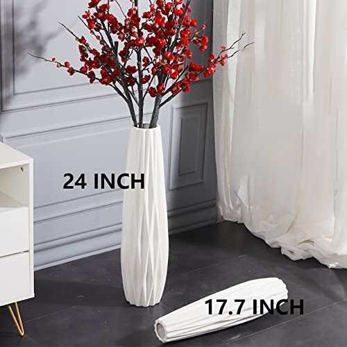 24" White Ceramic Tall Floor Vase for Decor