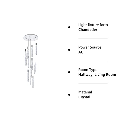 12-lights Crystal Light Chandeliers LED Crystal Lights Modern Pendant Nickel Light Fixtures Remote Dimmable Light 118"H Raindrop Chandelier Fixtures for Living Room Foyer Staircase Hallway Lamp