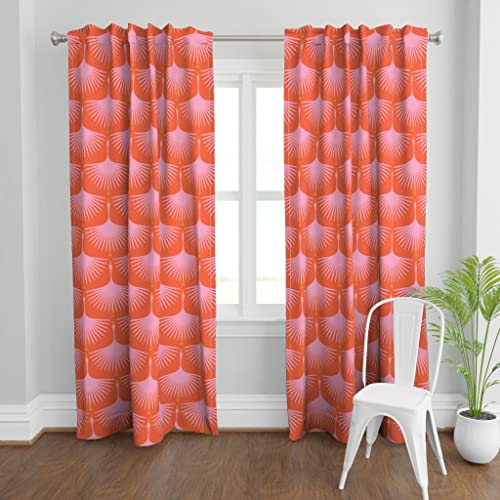 Spoonflower Curtain Panel, 84", Cypress Cotton Canvas - Art Deco Pink Red Orange Bird Print Custom Window Treatments