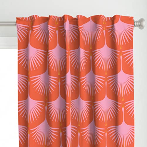 Spoonflower Curtain Panel, 84", Cypress Cotton Canvas - Art Deco Pink Red Orange Bird Print Custom Window Treatments