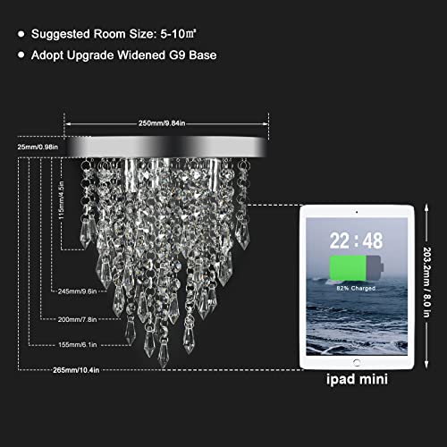 3 Lights Mini Crystal Flushmount Chandelier Fixture, Crystal Ceiling Lamp, H10.4 X W9.8, Elegant Modern Flush Mount Ceiling Light for Bedroom, Hallway, Bar, Living Room, Dining Room, Chrome(G9 Base)