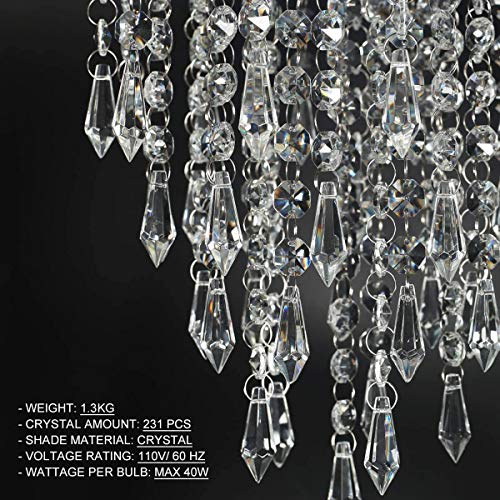 3 Lights Mini Crystal Flushmount Chandelier Fixture, Crystal Ceiling Lamp, H10.4 X W9.8, Elegant Modern Flush Mount Ceiling Light for Bedroom, Hallway, Bar, Living Room, Dining Room, Chrome(G9 Base)