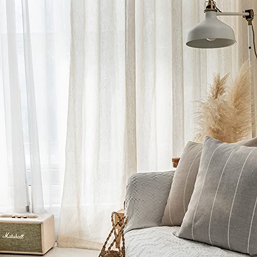 Beige Sheer Linen Blend Curtains - 2 Panels
