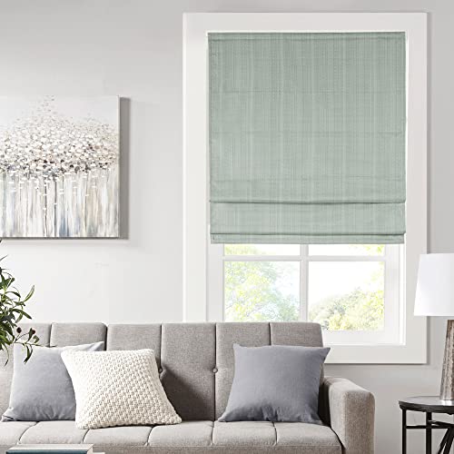 Madison Park Galen Cordless Roman Shades - Fabric Privacy Single Panel Darkening, Energy Efficient, Thermal Insulated Window Blind Treatment, for Bedroom, Living Room Decor, 34" x 64" Green