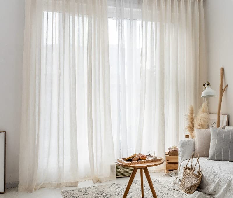 Beige Sheer Linen Blend Curtains - 2 Panels