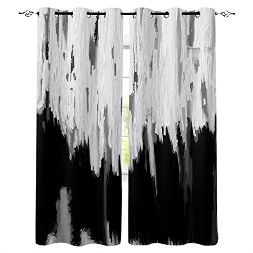 BOBOWUNY Abstract Black Blackout Curtains 96 Inches Length, Modern White Geometric Oil Painting Window Treatment Thermal Insulated Drapes for Bedroom Living Room 2 Panels 104x96 Inches