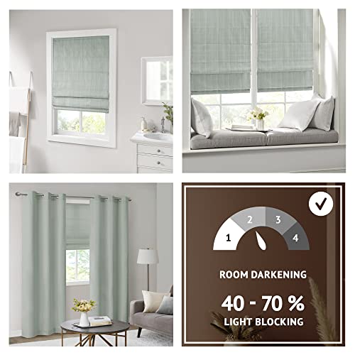 Madison Park Galen Cordless Roman Shades - Fabric Privacy Single Panel Darkening, Energy Efficient, Thermal Insulated Window Blind Treatment, for Bedroom, Living Room Decor, 34" x 64" Green