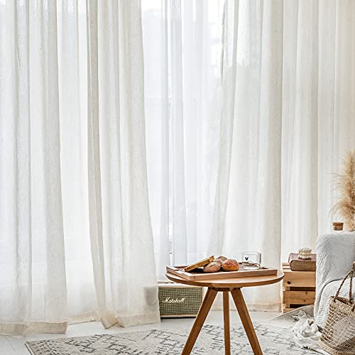 Beige Sheer Linen Blend Curtains - 2 Panels
