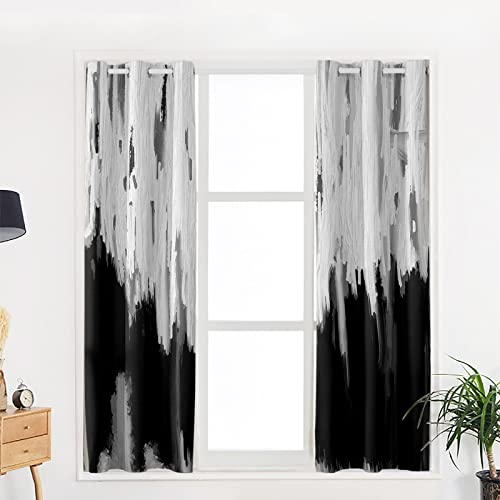 BOBOWUNY Abstract Black Blackout Curtains 96 Inches Length, Modern White Geometric Oil Painting Window Treatment Thermal Insulated Drapes for Bedroom Living Room 2 Panels 104x96 Inches