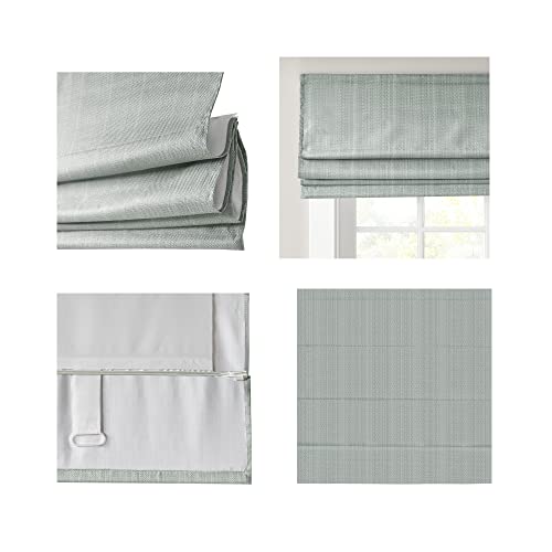 Madison Park Galen Cordless Roman Shades - Fabric Privacy Single Panel Darkening, Energy Efficient, Thermal Insulated Window Blind Treatment, for Bedroom, Living Room Decor, 34" x 64" Green
