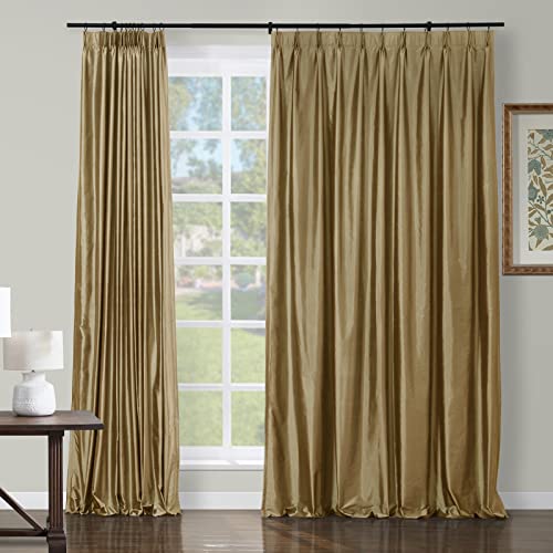 ChadMade Light Filtering Vertical Dupioni Silk Drape Window Treatment, Pinch Pleat Privacy Room Darkening Curtain for Sliding Grass Door, 52 x 96 Inches - Antique