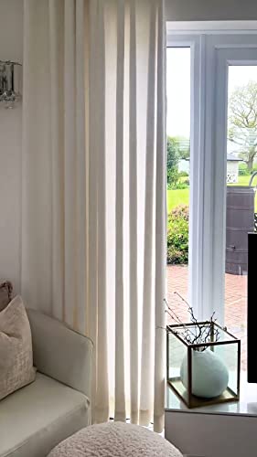 TWOPAGES Beige White Linen Textured Curtains 84 Inches Long Cotton Pinch Pleated Drapes for Living Room, Heavyweight Light Filtering Curtains Window Treatment (2 Panels, 26 x 84 Inches)