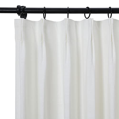 TWOPAGES Beige White Linen Textured Curtains 84 Inches Long Cotton Pinch Pleated Drapes for Living Room, Heavyweight Light Filtering Curtains Window Treatment (2 Panels, 26 x 84 Inches)