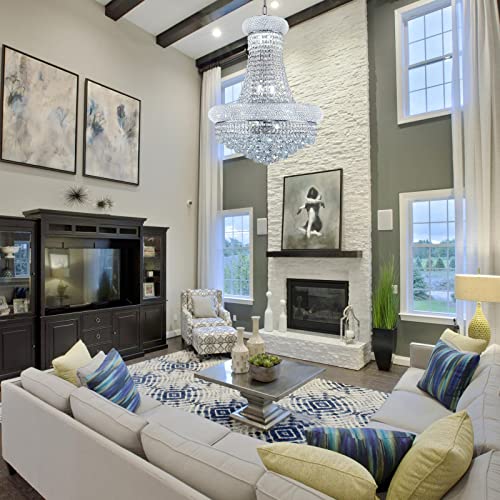 Homeooze 12 - Light Unique Empire Crystal Chandelier for high Ceiling Foyer Entryway Family Room Living Room Dining Room Bedroom Chrome Finish