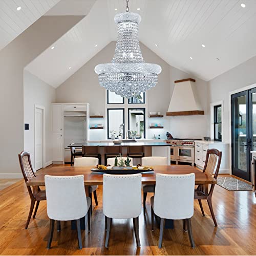 Homeooze 12 - Light Unique Empire Crystal Chandelier for high Ceiling Foyer Entryway Family Room Living Room Dining Room Bedroom Chrome Finish