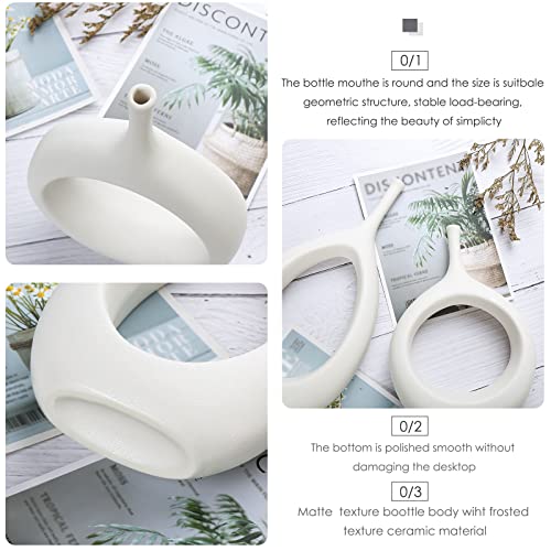 White Ceramic Hollow Vases Set of 2, Flower Vase for Decor, Modern Decorative Vase Centerpiece for Wedding Dinner Table Party Living Room Office Bedroom, Housewarming Gift