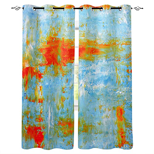 Blackout Room Darkening Curtains Window Panel Drapes Abstract Art Oil Painting Texture Orange Window Treatment Home Decor Curtains for Living Room 52" W x 96" L