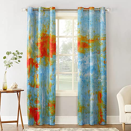 Blackout Room Darkening Curtains Window Panel Drapes Abstract Art Oil Painting Texture Orange Window Treatment Home Decor Curtains for Living Room 52" W x 96" L