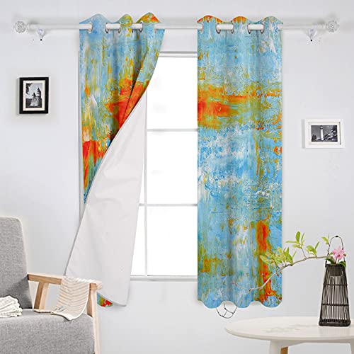 Blackout Room Darkening Curtains Window Panel Drapes Abstract Art Oil Painting Texture Orange Window Treatment Home Decor Curtains for Living Room 52" W x 96" L