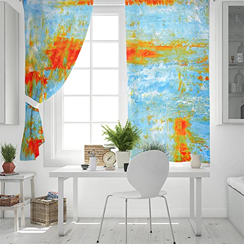 Blackout Room Darkening Curtains Window Panel Drapes Abstract Art Oil Painting Texture Orange Window Treatment Home Decor Curtains for Living Room 52" W x 96" L