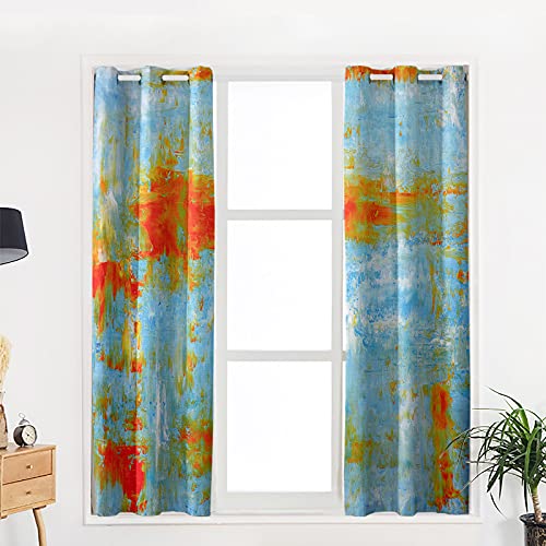 Blackout Room Darkening Curtains Window Panel Drapes Abstract Art Oil Painting Texture Orange Window Treatment Home Decor Curtains for Living Room 52" W x 96" L