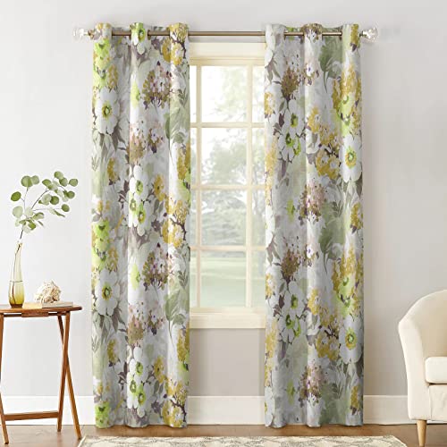 Blackout Curtains 96 inches Long for Bedroom Living Room Drapes Grommet Top, Spring Hydrangea Daisy Yellow Texture Wide Window Treatment Set of 2 Panels Curtain for Nursery Home Patio Door