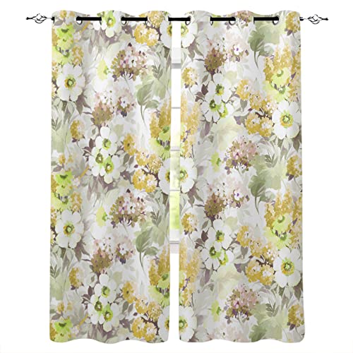 Blackout Curtains 96 inches Long for Bedroom Living Room Drapes Grommet Top, Spring Hydrangea Daisy Yellow Texture Wide Window Treatment Set of 2 Panels Curtain for Nursery Home Patio Door