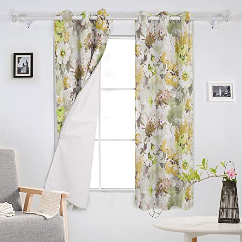 Blackout Curtains 96 inches Long for Bedroom Living Room Drapes Grommet Top, Spring Hydrangea Daisy Yellow Texture Wide Window Treatment Set of 2 Panels Curtain for Nursery Home Patio Door