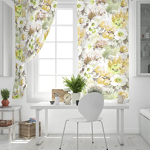 Blackout Curtains 96 inches Long for Bedroom Living Room Drapes Grommet Top, Spring Hydrangea Daisy Yellow Texture Wide Window Treatment Set of 2 Panels Curtain for Nursery Home Patio Door
