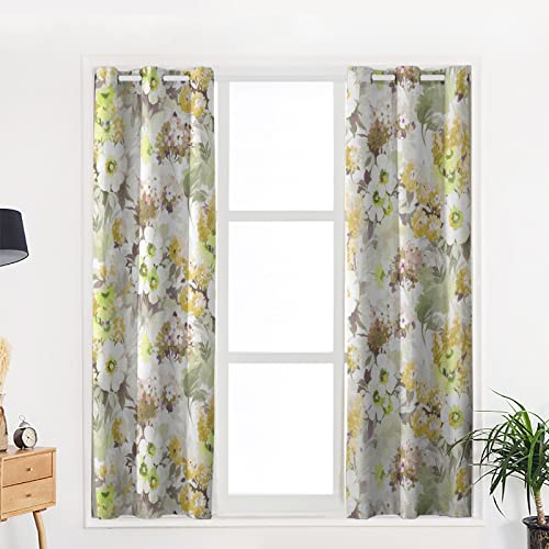 Blackout Curtains 96 inches Long for Bedroom Living Room Drapes Grommet Top, Spring Hydrangea Daisy Yellow Texture Wide Window Treatment Set of 2 Panels Curtain for Nursery Home Patio Door