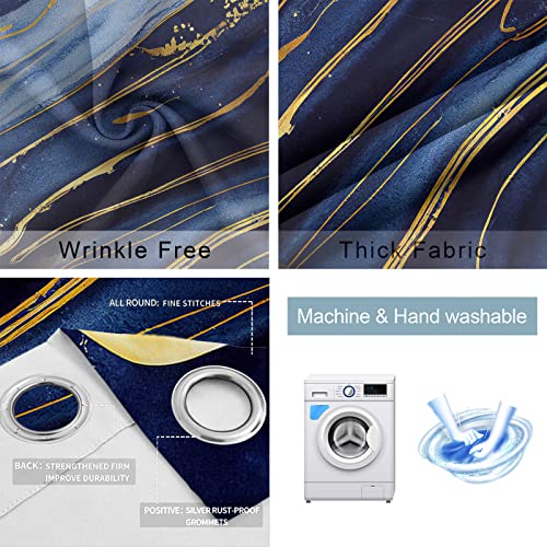 BOBOWUNY Marble Blackout Curtains 90 Inches Length, Modern Navy Blue Abstract Gold Window Treatment Thermal Insulated Drapes for Bedroom Living Room 2 Panels 104x90 Inches