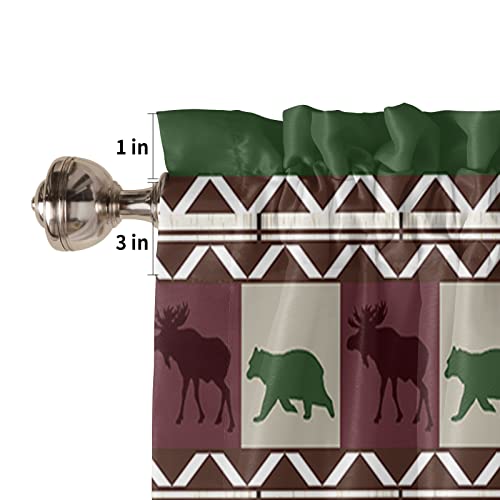 Bear Moose Kitchen Curtain Valance and Tier Set, Rustic Farmhouse Wood Short Half Window Treatments Rod Pocket Curtain Panels for Bedroom Living Room, 54x18 Valance 55x36 Tier
