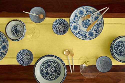 Solino Home Double Hemstitch Linen Table Runner – Sunshine Yellow 14 x 108 Inch – 100% Pure Linen Fabric Table Runner for Spring, Summer – Machine Washable and Handcrafted from European Flax