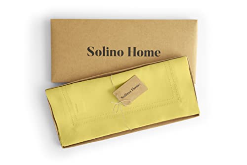 Solino Home Double Hemstitch Linen Table Runner – Sunshine Yellow 14 x 108 Inch – 100% Pure Linen Fabric Table Runner for Spring, Summer – Machine Washable and Handcrafted from European Flax
