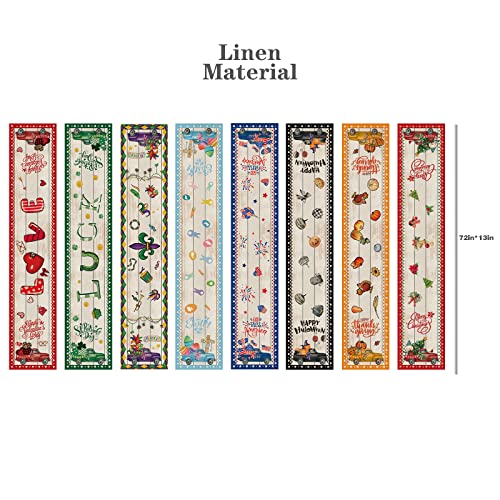 YOVOYOA 8 Pcs Truck Holiday Table Runner 72 Inches Long, Plaid Valentines Day St Patricks Day Mardi Gras Easter 4th of July Halloween Thanksgiving Day Christmas Burlap Table Decor for Home Party