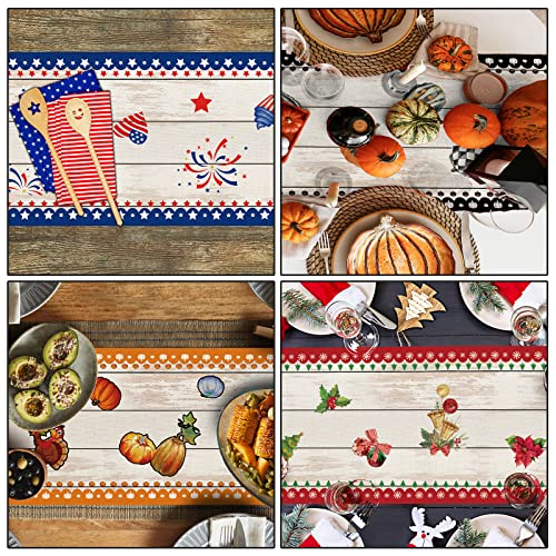 YOVOYOA 8 Pcs Truck Holiday Table Runner 72 Inches Long, Plaid Valentines Day St Patricks Day Mardi Gras Easter 4th of July Halloween Thanksgiving Day Christmas Burlap Table Decor for Home Party