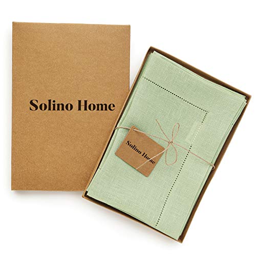 Solino Home Linen Dinner Napkins 20 x 20 Inch – Sage Green, 100% Pure Linen Set of 4 Cloth Napkins for Summer, Wedding – Machine Washable and Handcrafted from European Flax – Classic Hemstitch
