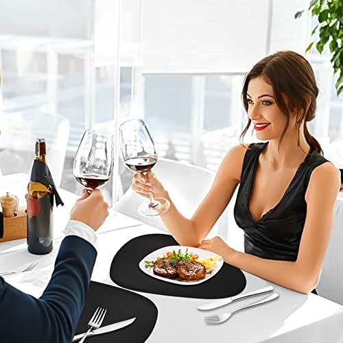 Herda Black Placemats Set of 6 for Dining Table Mats, Faux Leather Place Mats Wipeable Washable Placemats for Round Table Mats for Kitchen Dining Patio Heat Resist Easy to Clean.